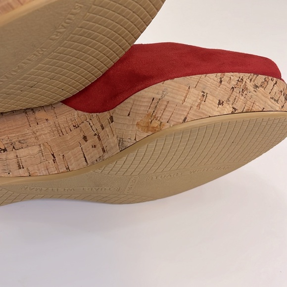 Stuart Weitzman Women’s Rinna Red Suede Slingback Cork Wedge Heels, Size 9M - Picture 7 of 10